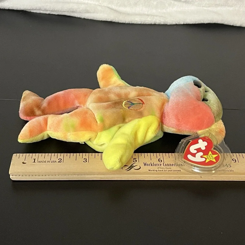 Ty Beanie Baby PEACE Bear 1996 Multicolor with ❤️ Heart Tag Tie Dye Neon Colors